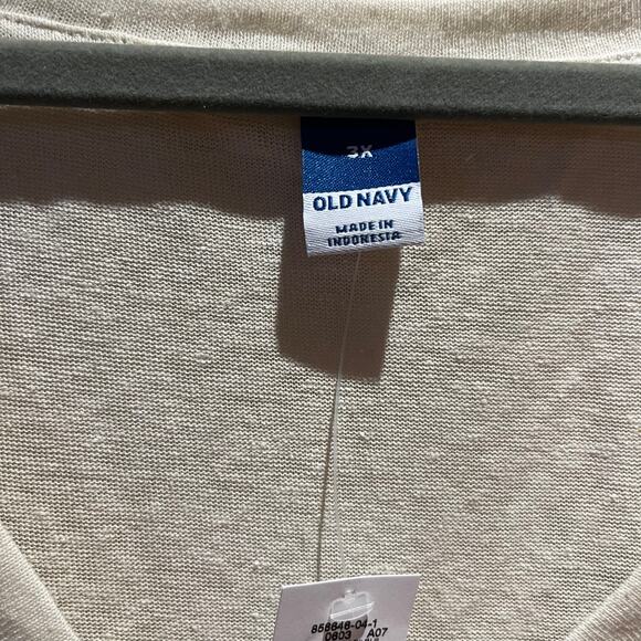 NWT Old Navy Linen Blend Short Sleeve Shirt Sz 3X Beige Coastal Casual V-Neck - Picture 3 of 7